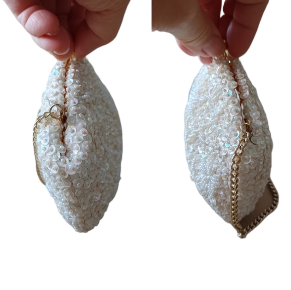 Ivory Cream Beaded with Sequin Mini Evening Handbag - Picture 15 of 17